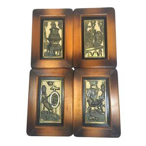 Set of 4 UCAGCO Vintage Relief 3D Plaques Wall Art Folk Art Cottage 60s 70s